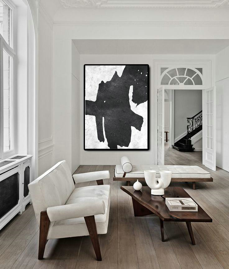 Handmade Large Contemporary Art,Black And White Minimal Painting On Canvas - Abstract Art Decor Large Canvas Painting